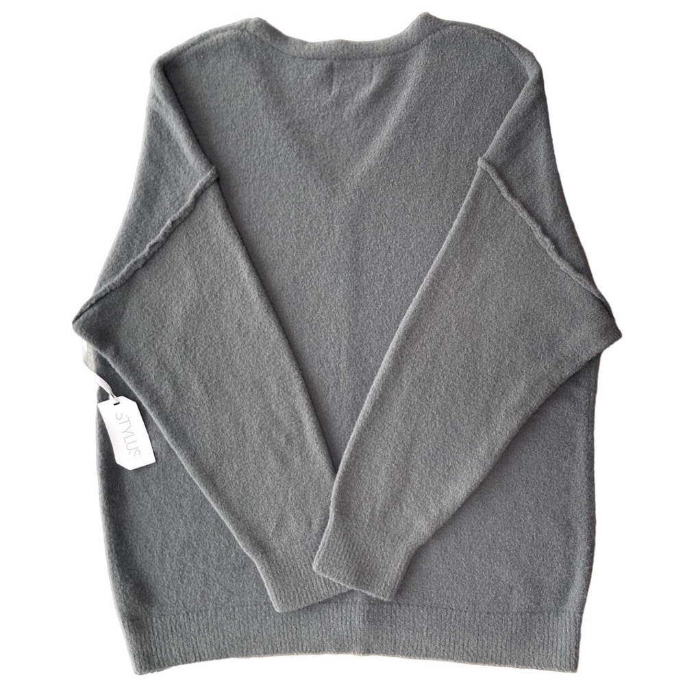 Soft Grey V Neck Cozy Slimming Look Long Sleeve Pullover Sweater Plus Size XXL - Picture 6 of 11